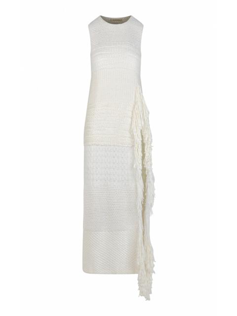 Selena Fringed Knit Silk Maxi Tunic Dress ivory