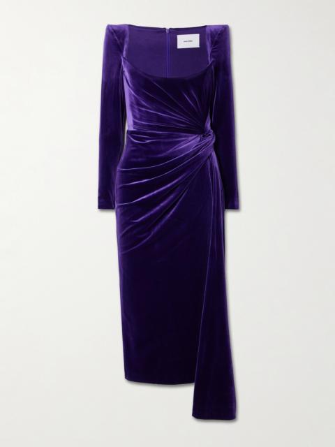 Gathered Stretch-velvet Midi Dress