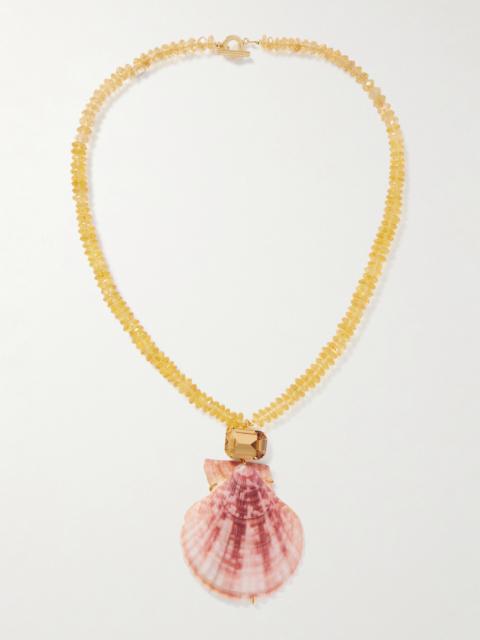 Roma Gold-plated, Citrine, Shell And Crystal Necklace