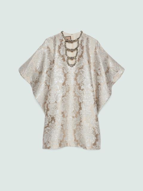 Leaf jacquard dress with crystal detail