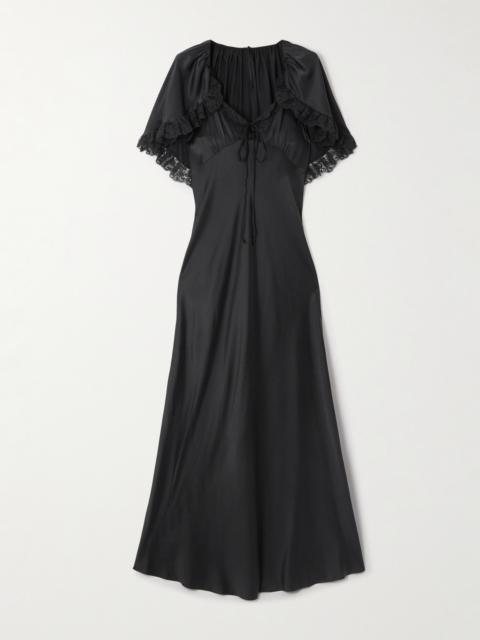 Cape-effect Lace-trimmed Silk-satin Gown