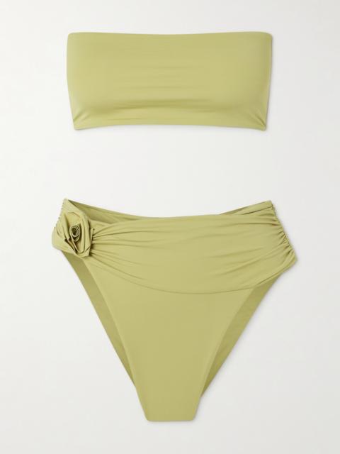 Alheli Appliquéd Ruched Bandeau Bikini