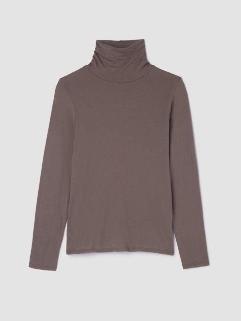 Sheer Cotton Blend Knit Turtleneck Top