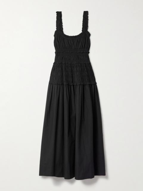 Marianne Shirred Organic Cotton-poplin Midi Dress