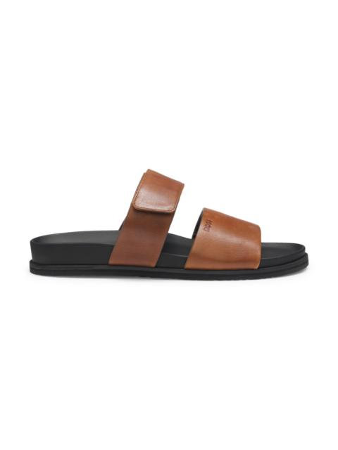 LEATHER SLIDES WITH RIPTAPE STRAP