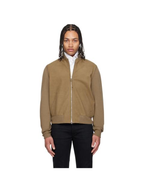Khaki Nubuck Front Merino Bomber Jacket