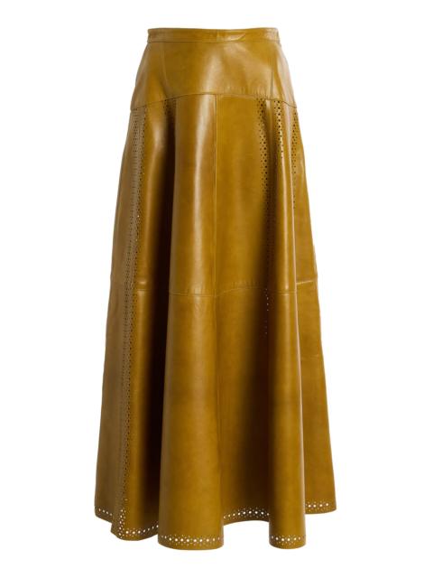 Aninda Leather Midi Skirt olive