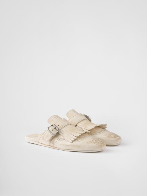 Shuffle fringed leather mules