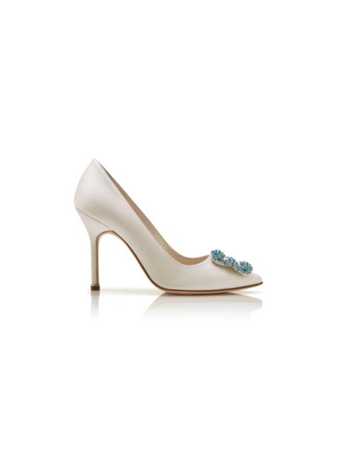 White Satin Jewel Buckle Pumps