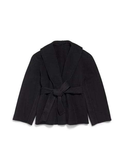 Women's Short Wrap Coat in Black