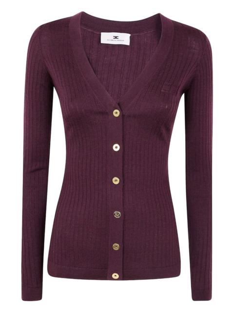 ribbed gold-button cardigan
