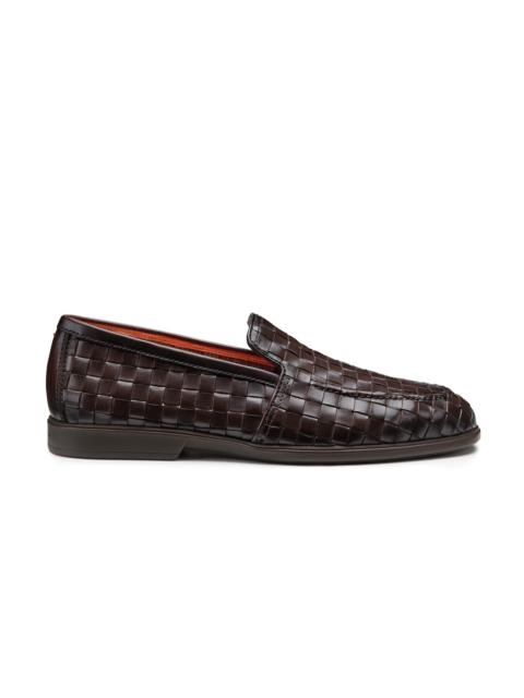 Men's dark brown woven leather loafer