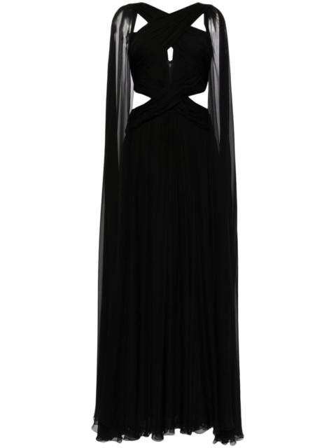 silk-chiffon cape gown