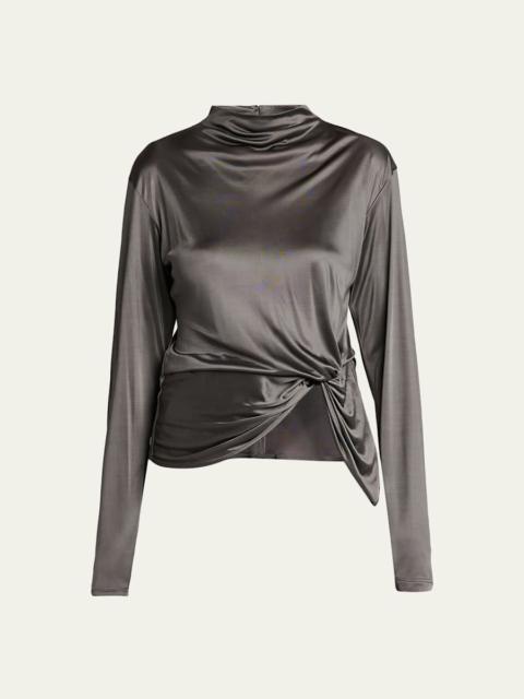 Asymmetric Draped Shiny Viscose Top