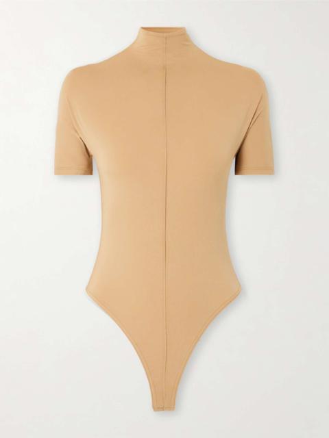 + RHW paneled stretch-jersey turtleneck bodysuit Sand