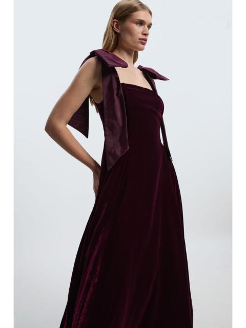 Velvet Bardot Woven Prom Midaxi Dress With Taffeta Bow