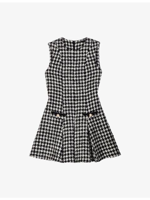 Houndstooth Flared Tweed Mini Dress