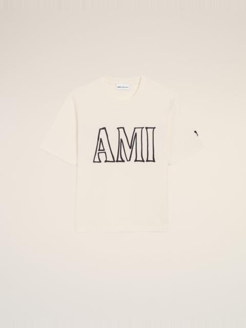 WHITE COTTON AMI PARIS PRINT T-SHIRT