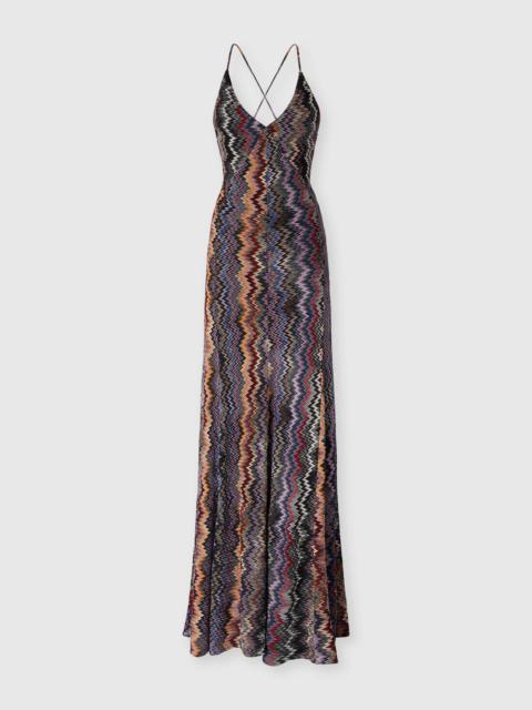 Long V-Neck Dress with Snake Pattern