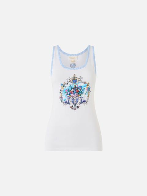 JERSEY SCOOP NECK TANK TOP - WHITE/BLUE