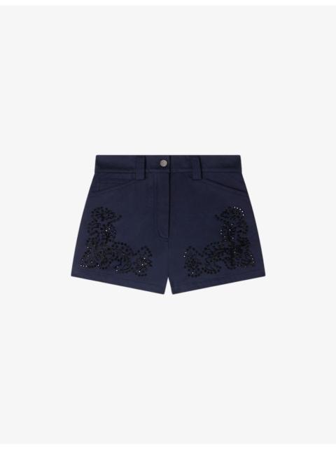 Bead-Embellished High-Rise Cotton Shorts
