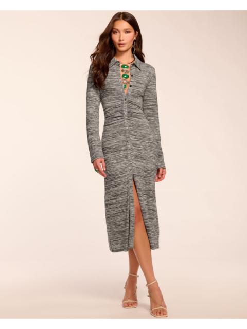 Rachelle Long Sleeve Ruched Lurex Knit Midi Dress