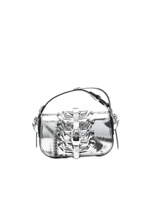 metallic-buckle patterned tote bag