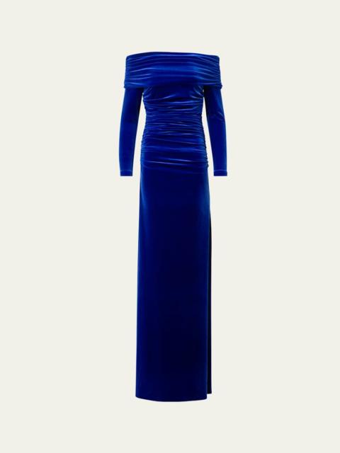 Velvet Off-the-Shoulder Draped Gown