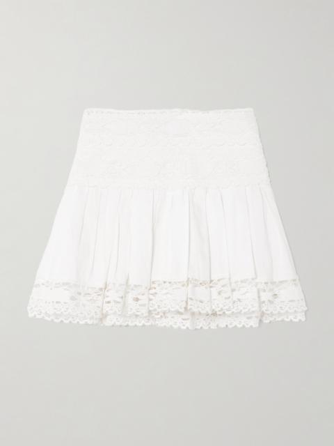 Violana Pleated Lace-trimmed Linen And Cotton-blend Mini Skirt