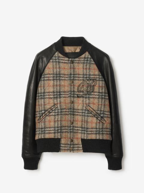 Check Wool and Leather Bomber Jacket