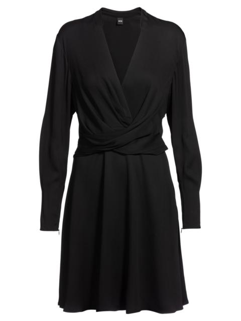 WRAP-FRONT DRESS WITH STAND COLLAR