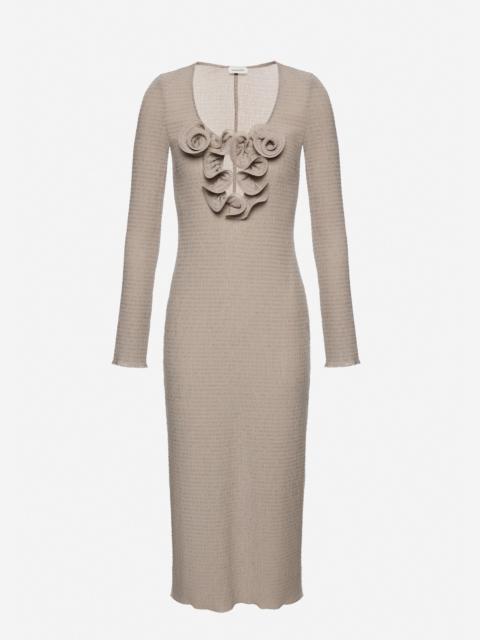 Long-sleeve crepe beach maxi dress in light brown