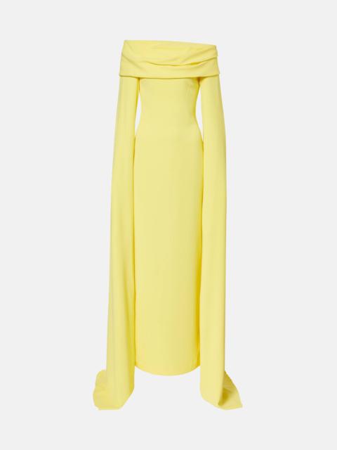 Nuri caped off-shoulder crêpe gown