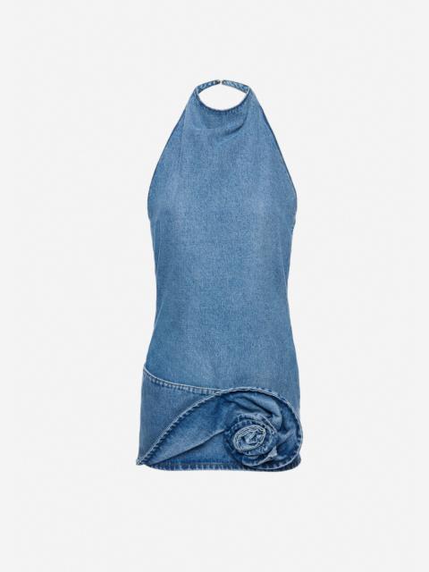 Halter-neck denim mini dress in light blue