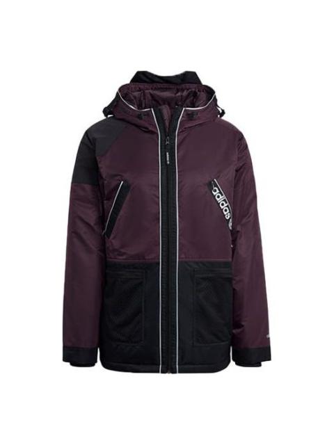 Men's adidas originals Colorblock Hooded Down Jacket Bright Pink Red Fluorescence GJ6740