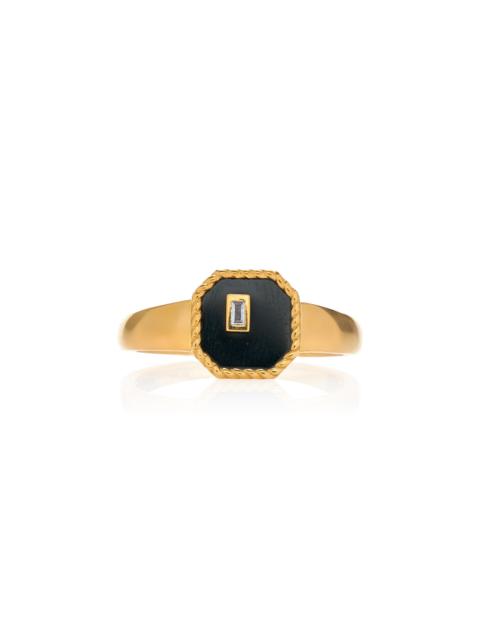 9K Yellow Gold, Diamond, And Onyx Ring black