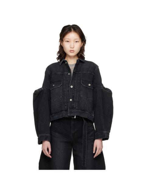 Black Pipe Sleeves Denim Jacket