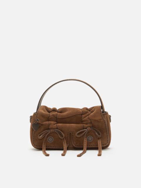 Multipocket suede micro bag - Cognac brown