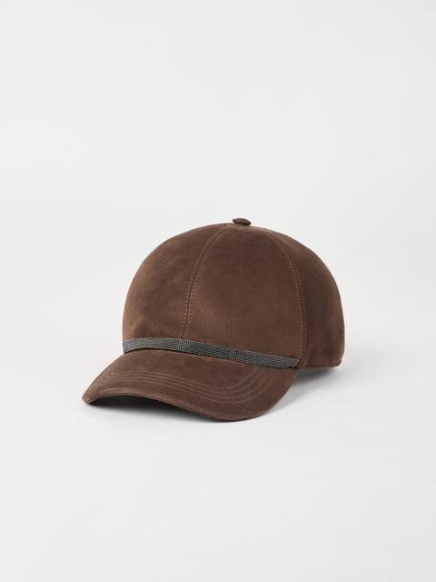 Suede baseball cap with shiny band