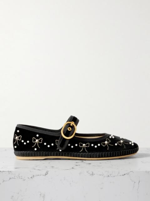 Endouce Embellished Grosgrain-trimmed Velvet Mary Jane Ballet Flats