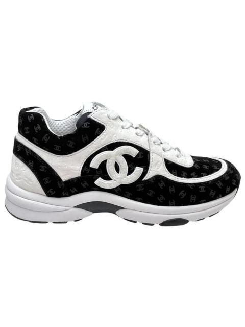 Chanel CC Embossed Logo Black White Suede