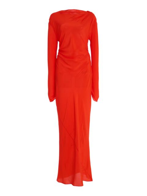 Fresca Gathered Silk Midi Dress orange