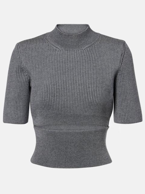Ribbed-knit cutout wool-blend top