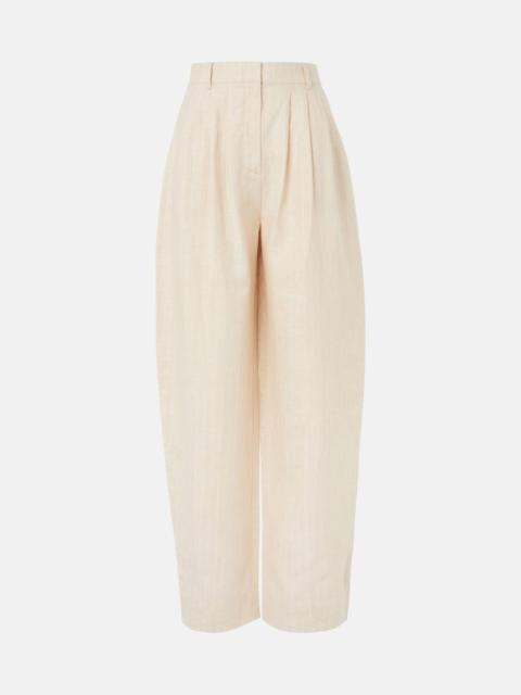 Lucille pinstripe linen barrel-leg pants