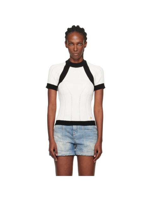 White & Black Short-Sleeved Knit Top