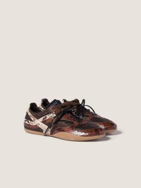 Gymnasium technical fabric and python-print Ayers leather sneakers