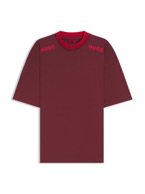 HUGO X RB COTTON T-SHIRT WITH TIPPING AND LOGOS