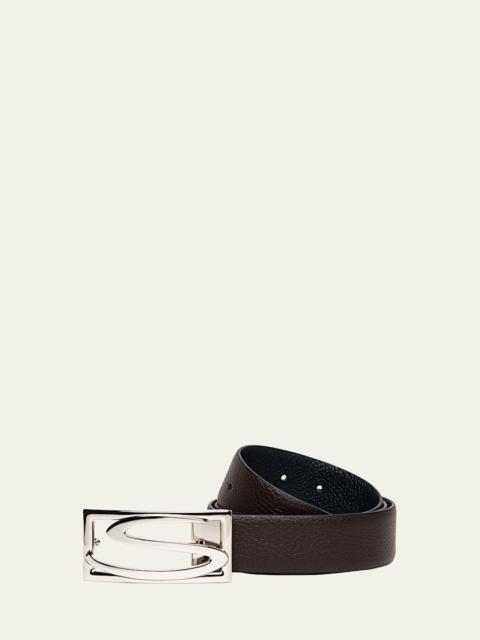 Men's Rectangle S-Buckle Reversible Leather Belt