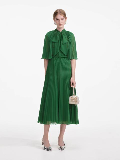 green emerald velvet dress Olive Rhinestone Mesh Midi Dress – self-portrait-US