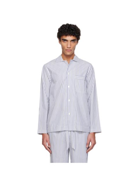 Blue & White Poplin Long-Sleeved Pyjama Shirt